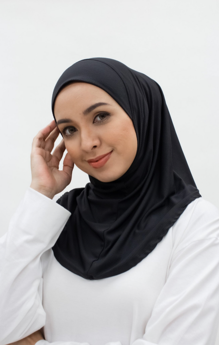 Compacte Zwarte Sport Hijab - Snelle Mini Hoofddoek