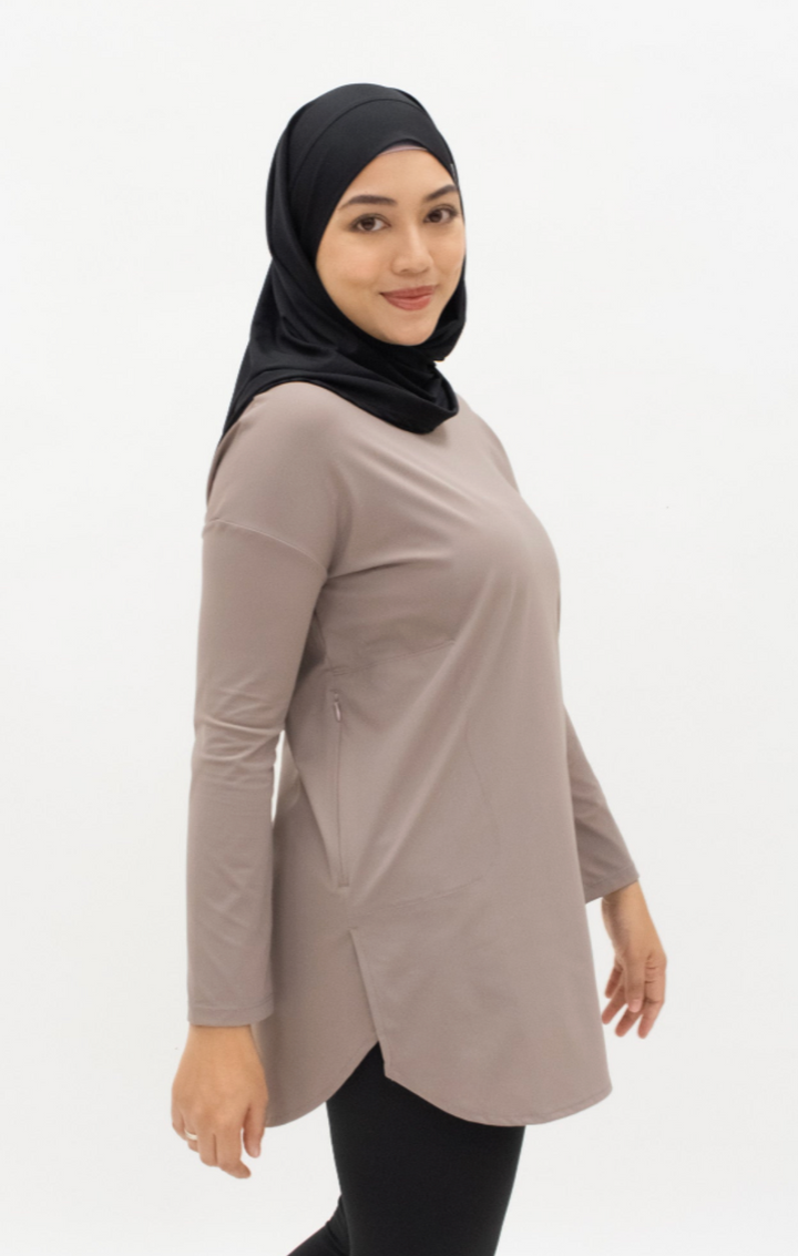 Fluweelzachte Modest Sporttop - Luxe Comfort in Taupe