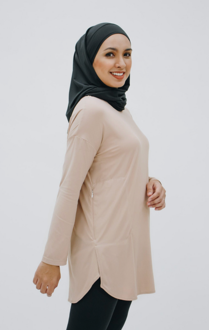 Zijdezachte Modest Sporttop - Luchtig Comfort in Latte