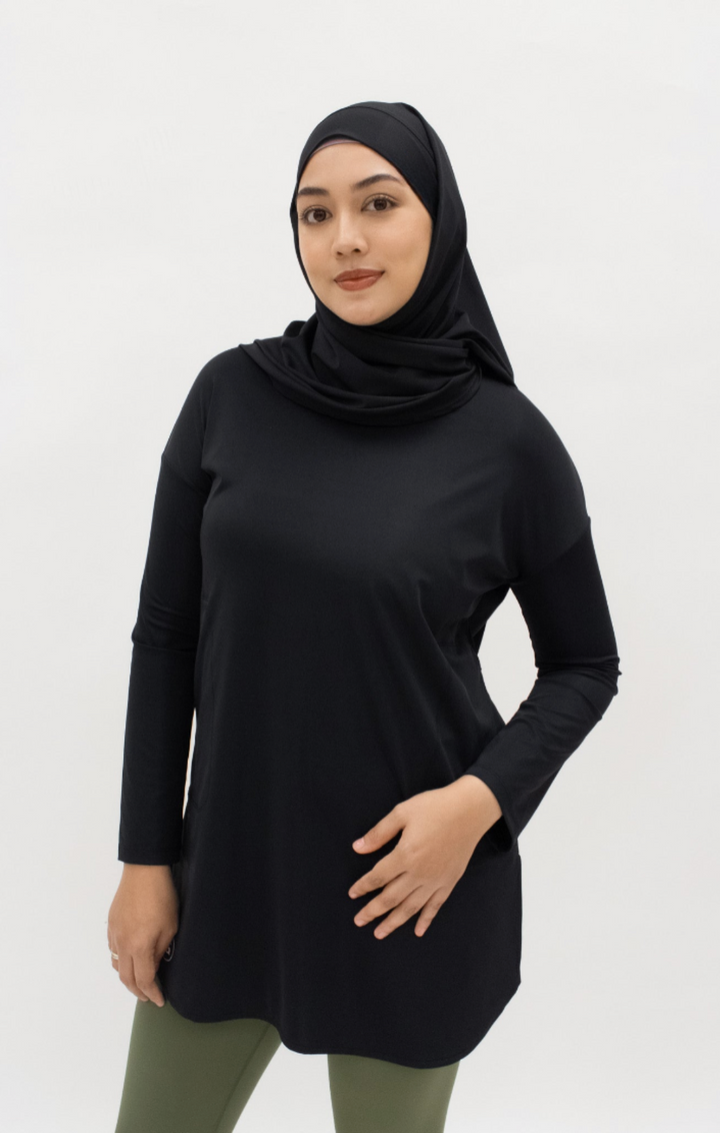 Fluweelzachte Modest Top - Luchtige Sporttop in Espressobruin