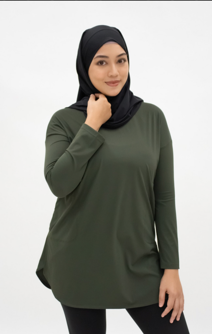 Zijdezachte Modest Top - Luchtige Sporttop in Olijfgroen