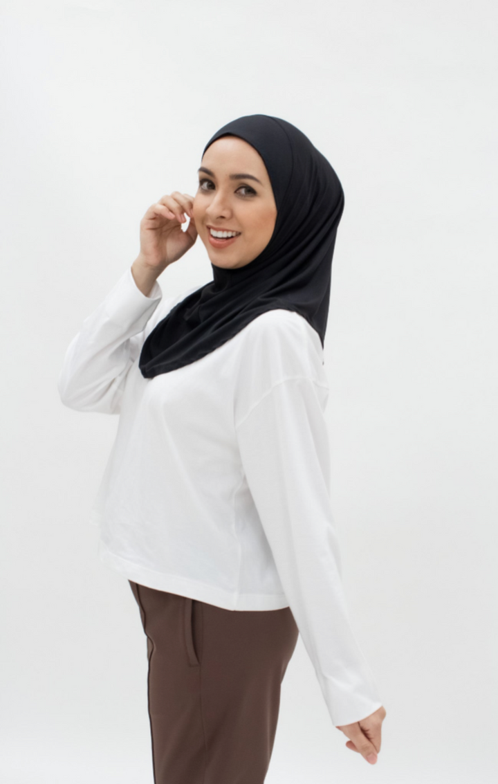 Compacte Zwarte Sport Hijab - Snelle Mini Hoofddoek