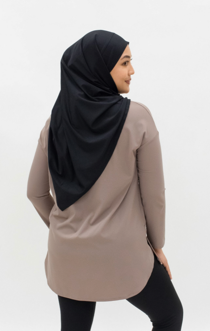 Fluweelzachte Modest Sporttop - Luxe Comfort in Taupe