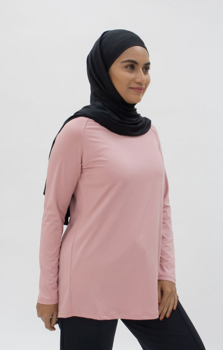 Luchtige Geplooide Sporttop - Modest Comfort in Zacht Roze