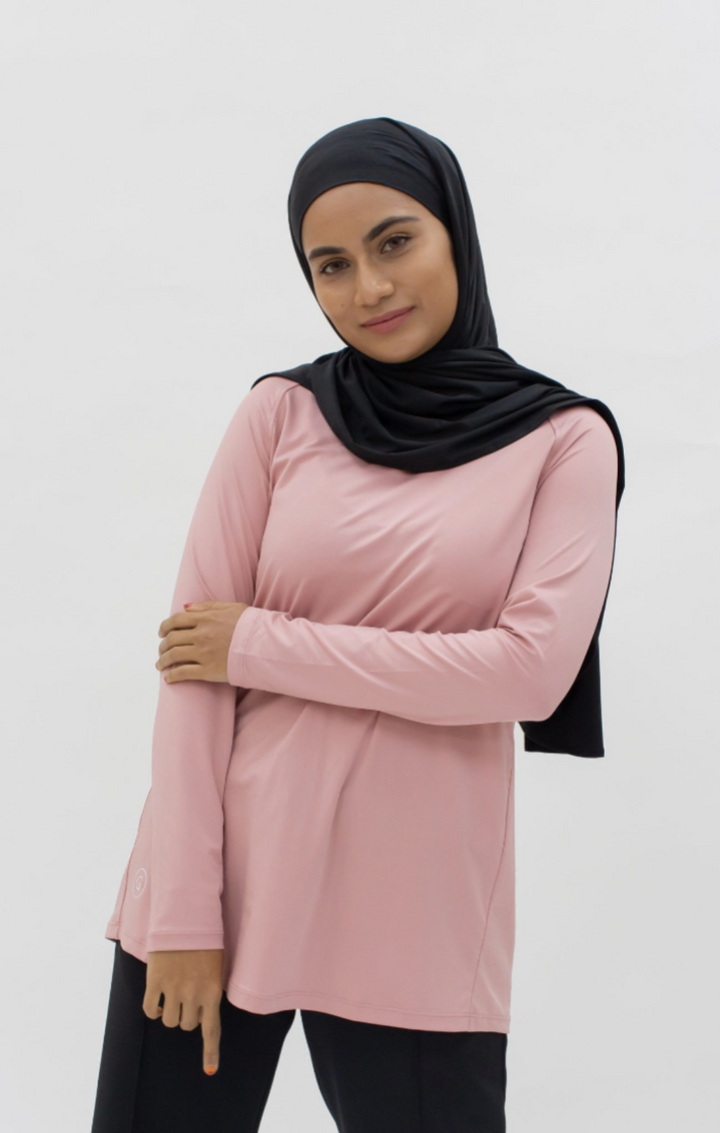 Luchtige Geplooide Sporttop - Modest Comfort in Zacht Roze