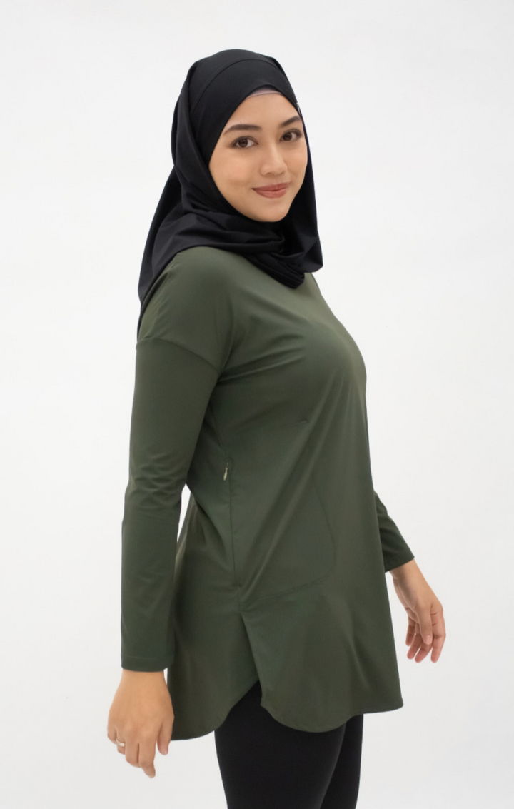 Zijdezachte Modest Top - Luchtige Sporttop in Olijfgroen