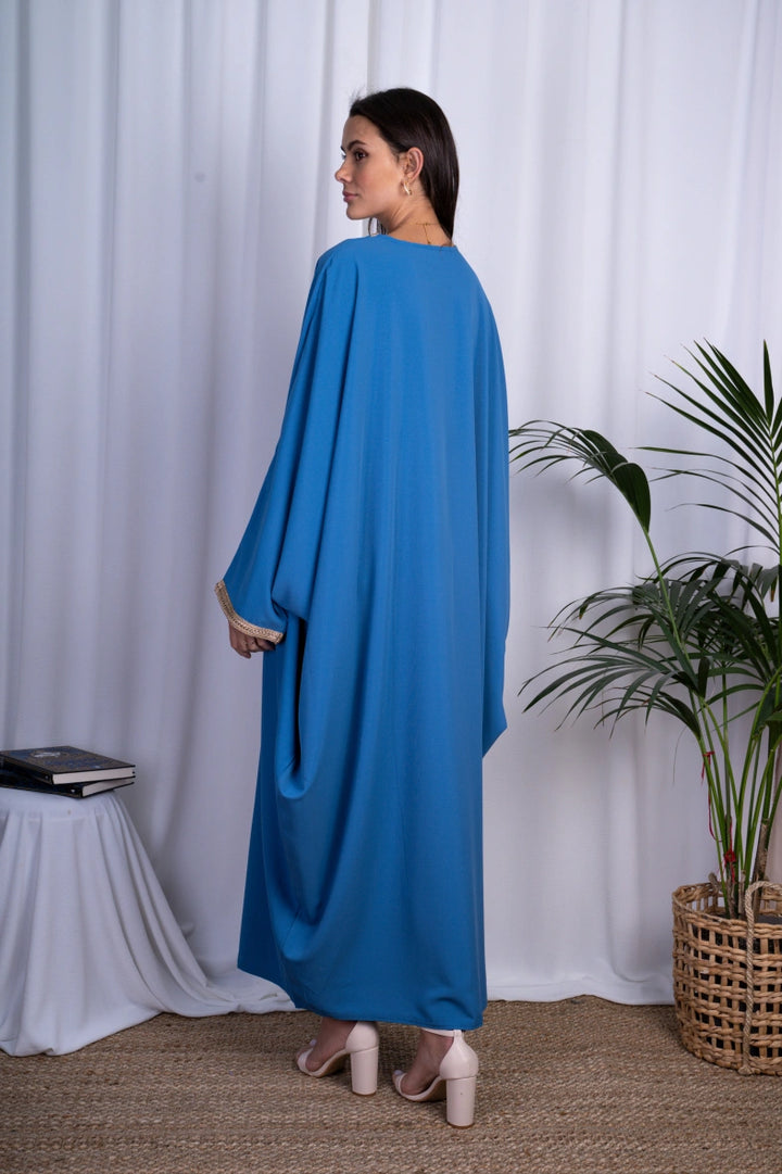 Gold V-Neck Batwing Sleeve Abaya Dress