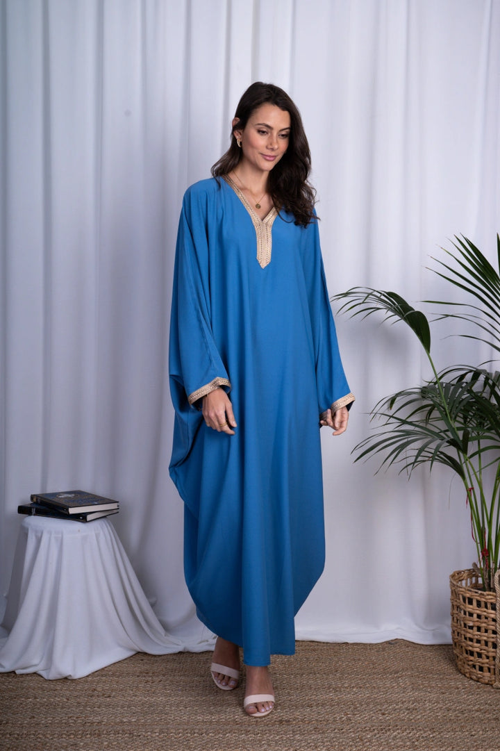 Gold V-Neck Batwing Sleeve Abaya Dress