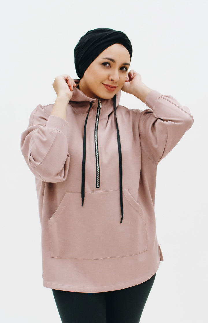 Modest Comfort Oversized Hoodie - Rosy Brown