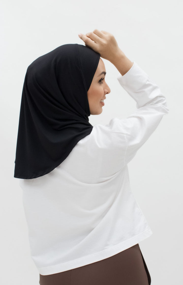 Compacte Zwarte Sport Hijab - Snelle Mini Hoofddoek