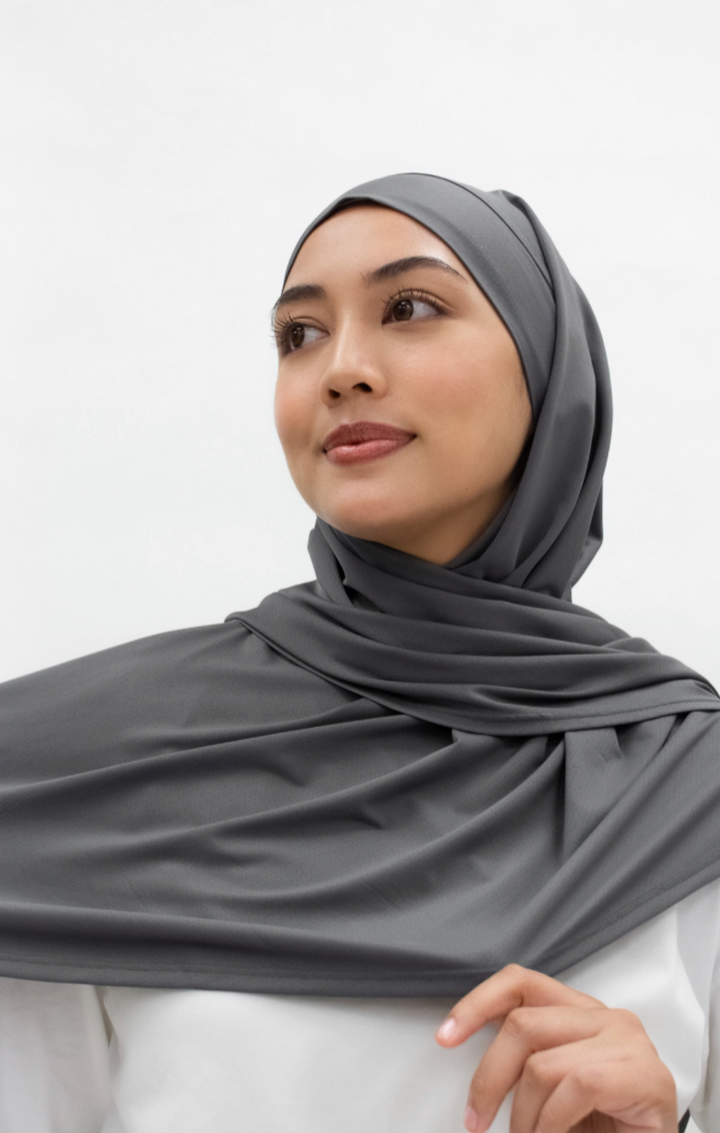 Stylingopties voor ModestGymWear Smoke Grey verstelbare sport hijab