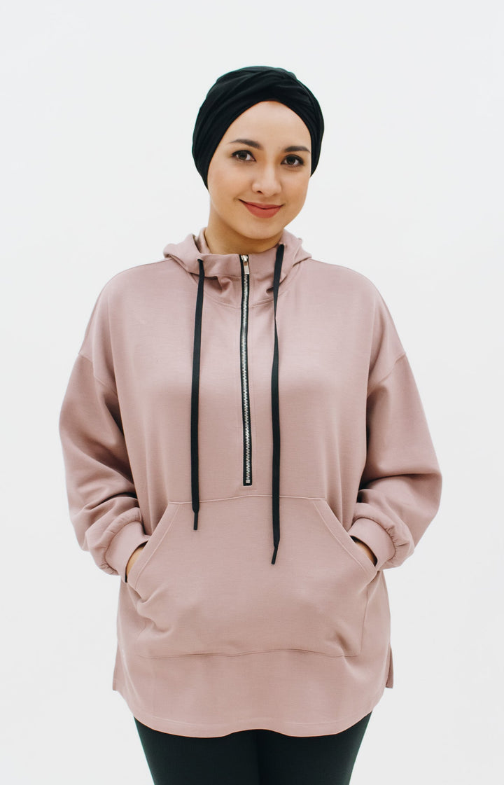 Modest Comfort Oversized Hoodie - Rosy Brown