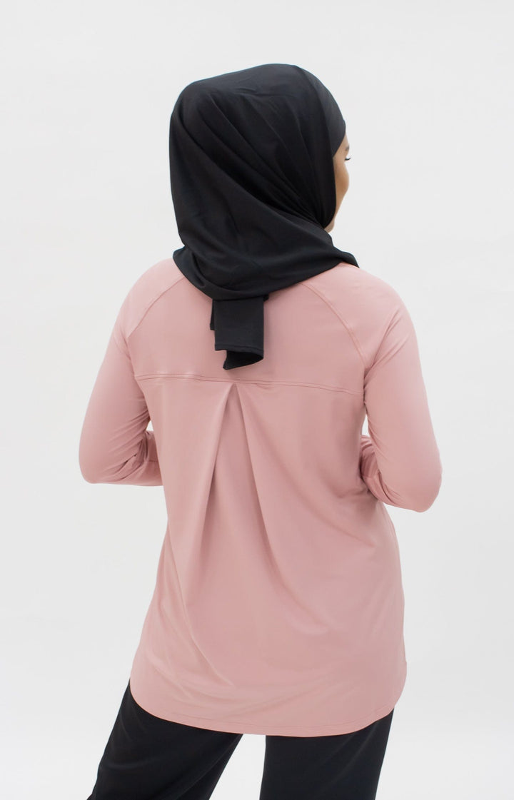 Luchtige Geplooide Sporttop - Modest Comfort in Zacht Roze